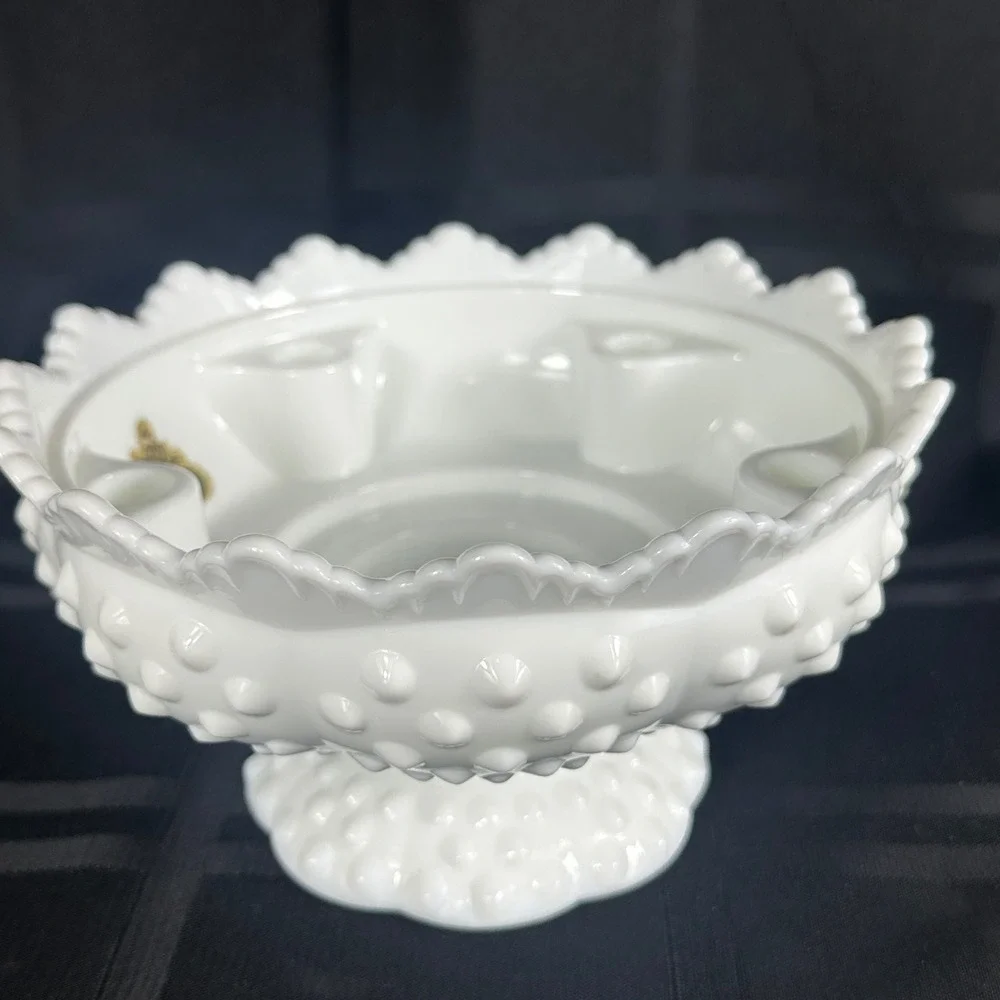 Fenton White Milk Glass Hobnail Candle Holder Set Footed 6-Way Bowl Candlestick